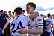 26 March 2023; Karl Gallagher, right, and Darragh McElearney of Monaghan celebrate after the Allianz Football League Division 1 match between Mayo and Monaghan at Hastings Insurance MacHale Park in Castlebar, Mayo. Photo by Ben McShane/Sportsfile