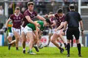 26 March 2023; Tony Brosnan of Kerry in action against Paul Conroy and Johnny Heaney of Galway during the Allianz Football League Division 1 match between Galway and Kerry at Pearse Stadium in Galway. Photo by Brendan Moran/Sportsfile