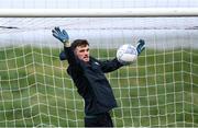 26 March 2023; Troy Parrott plays in goal during a Republic of Ireland training session at the FAI National Training Centre in Abbotstown, Dublin. Photo by Stephen McCarthy/Sportsfile
