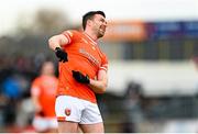 26 March 2023; Aidan Forker of Armagh reacts after a missed point during the Allianz Football League Division 1 match between Tyrone and Armagh at O'Neill's Healy Park in Omagh, Tyrone. Photo by Ramsey Cardy/Sportsfile