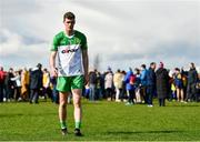 26 March 2023; Caolan Ward of Donegal leaves the field dejected after his side's defeat in  the Allianz Football League Division 1 match between Roscommon and Donegal at Dr Hyde Park in Roscommon. Photo by Sam Barnes/Sportsfile