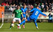 26 March 2023; Joe Hodge of Republic of Ireland in action against Andri Fannar Baldursson of Iceland during the Under-21 international friendly match between Republic of Ireland and Iceland at Turners Cross in Cork. Photo by Seb Daly/Sportsfile