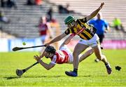 26 March 2023; Padraig Power of Cork in action against Tommy Walsh of Kilkenny during the Allianz Hurling League Division 1 Semi Final match between Kilkenny and Cork at UMPC Nowlan Park in Kilkenny. Photo by David Fitzgerald/Sportsfile