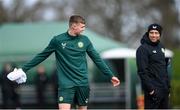 26 March 2023; Evan Ferguson and coach Stephen Rice during a Republic of Ireland training session at the FAI National Training Centre in Abbotstown, Dublin. Photo by Stephen McCarthy/Sportsfile