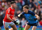 26 March 2023; Liam Jackson of Louth goes past Michael Fitzsimons of Dublin on his way to score his side's goal, in the 48th minute, during the Allianz Football League Division 2 match between Dublin and Louth at Croke Park in Dublin. Photo by Ray McManus/Sportsfile