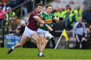 26 March 2023; Dara Moynihan of Kerry is tackled by Paul Conroy of Galway during the Allianz Football League Division 1 match between Galway and Kerry at Pearse Stadium in Galway. Photo by Brendan Moran/Sportsfile