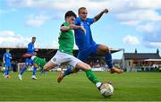 26 March 2023; Andrew Moran of Republic of Ireland in action against Olafur Guomundsson of Iceland during the Under-21 international friendly match between Republic of Ireland and Iceland at Turners Cross in Cork. Photo by Seb Daly/Sportsfile
