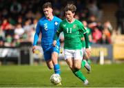 26 March 2023; Ollie O’Neill of Republic of Ireland in action against Jakob Franz Palsson of Iceland during the Under-21 international friendly match between Republic of Ireland and Iceland at Turner's Cross in Cork. Photo by Michael P Ryan/Sportsfile