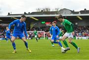 26 March 2023; Ollie O’Neill of Republic of Ireland in action against Jakob Franz Palsson of Iceland during the Under-21 international friendly match between Republic of Ireland and Iceland at Turners Cross in Cork. Photo by Seb Daly/Sportsfile