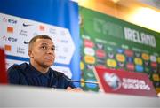 26 March 2023; Kylian Mbappé during a France press conference at Aviva Stadium in Dublin. Photo by Stephen McCarthy/Sportsfile