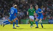26 March 2023; Joe Hodge of Republic of Ireland in action against Ulfur Agust Bjornsson of Iceland, right, during the Under-21 international friendly match between Republic of Ireland and Iceland at Turners Cross in Cork. Photo by Seb Daly/Sportsfile