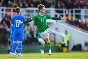 26 March 2023; Johnny Kenny of Republic of Ireland celebrates after scoring his side's second goal during the Under-21 international friendly match between Republic of Ireland and Iceland at Turners Cross in Cork. Photo by Seb Daly/Sportsfile