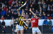 26 March 2023; Paddy Deegan of Kilkenny in action against Rob Downey of Cork during the Allianz Hurling League Division 1 Semi Final match between Kilkenny and Cork at UMPC Nowlan Park in Kilkenny. Photo by David Fitzgerald/Sportsfile