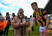 26 March 2023; Phyllis O'Rourke from Loughboy, Kilkenny finds out she is a relative of Billy Drennan, right, after the Allianz Hurling League Division 1 Semi Final match between Kilkenny and Cork at UMPC Nowlan Park in Kilkenny. Photo by David Fitzgerald/Sportsfile