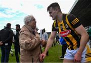 26 March 2023; Phyllis O'Rourke from Loughboy, Kilkenny finds out she is a relative of Billy Drennan, right, after the Allianz Hurling League Division 1 Semi Final match between Kilkenny and Cork at UMPC Nowlan Park in Kilkenny. Photo by David Fitzgerald/Sportsfile