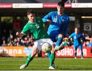 26 March 2023; Joe Hodge of Republic of Ireland in action against Andri Hoti of Iceland during the Under-21 international friendly match between Republic of Ireland and Iceland at Turner's Cross in Cork. Photo by Michael P Ryan/Sportsfile
