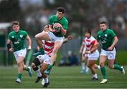 26 March 2023; Lucas Kenny of Ireland wins a high ball during the Under-19 Rugby International match between Ireland and Japan at Lakelands Park in Dublin. Photo by Harry Murphy/Sportsfile