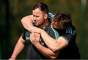 27 March 2023; Ed Byrne and Ryan Baird during a Leinster Rugby squad training session at UCD in Dublin. Photo by Harry Murphy/Sportsfile