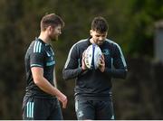 27 March 2023; Harry Byrne, right, and Ross Byrne during a Leinster Rugby squad training session at UCD in Dublin. Photo by Harry Murphy/Sportsfile