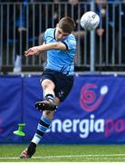 27 March 2023; Harrison McMahon of St Michael’s College kicks a conversion during the Bank of Ireland Leinster Rugby Schools Junior Cup Final match between St Michael's College and Blackrock College at Energia Park in Dublin. Photo by Harry Murphy/Sportsfile