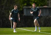 27 March 2023; Nick McCarthy and Ciarán Frawley during a Leinster Rugby squad training session at UCD in Dublin. Photo by Harry Murphy/Sportsfile