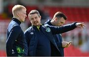 26 March 2023; Republic of Ireland operations manager Conor Ryan, right, and sports scientist Adam Fox before the Under-21 international friendly match between Republic of Ireland and Iceland at Turners Cross in Cork. Photo by Seb Daly/Sportsfile