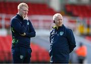 26 March 2023; Republic of Ireland sports scientist Adam Fox, left, and team doctor Dr Mortimer O'Connor before the Under-21 international friendly match between Republic of Ireland and Iceland at Turners Cross in Cork. Photo by Seb Daly/Sportsfile
