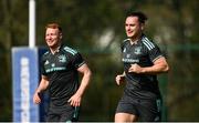 27 March 2023; James Lowe, right, and Ciarán Frawley during a Leinster Rugby squad training session at UCD in Dublin. Photo by Harry Murphy/Sportsfile