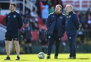 26 March 2023; Republic of Ireland athletic therapist Kieran Murray, centre, Mortimer O'Connor, right, and performance nutritionist Ian Byrne before the Under-21 international friendly match between Republic of Ireland and Iceland at Turners Cross in Cork. Photo by Seb Daly/Sportsfile