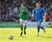 26 March 2023; Kian Leavy of Republic of Ireland in action against Arnor Gauti Jonsson of Iceland during the Under-21 international friendly match between Republic of Ireland and Iceland at Turners Cross in Cork. Photo by Seb Daly/Sportsfile