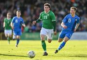 26 March 2023; Kian Leavy of Republic of Ireland in action against Arnor Gauti Jonsson of Iceland during the Under-21 international friendly match between Republic of Ireland and Iceland at Turners Cross in Cork. Photo by Seb Daly/Sportsfile
