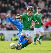 26 March 2023; Ollie O’Neill of Republic of Ireland in action against Andri Hoti of Iceland during the Under-21 international friendly match between Republic of Ireland and Iceland at Turners Cross in Cork. Photo by Seb Daly/Sportsfile