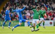 26 March 2023; Ollie O’Neill of Republic of Ireland in action against Andri Hoti of Iceland during the Under-21 international friendly match between Republic of Ireland and Iceland at Turners Cross in Cork. Photo by Seb Daly/Sportsfile