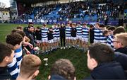 27 March 2023; Blackrock College coach Eoin Daly speaks to his players after their side's victory in the Bank of Ireland Leinster Rugby Schools Junior Cup Final match between St Michael's College and Blackrock College at Energia Park in Dublin. Photo by Harry Murphy/Sportsfile
