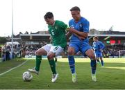 26 March 2023; Joe Hodge of Republic of Ireland in action against Kristofer Jonsson of Iceland during the Under-21 international friendly match between Republic of Ireland and Iceland at Turner's Cross in Cork. Photo by Michael P Ryan/Sportsfile