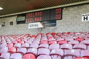 26 March 2023; A general view of the scoreboard before the Under-21 international friendly match between Republic of Ireland and Iceland at Turner's Cross in Cork. Photo by Michael P Ryan/Sportsfile