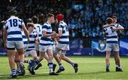 27 March 2023; Blackrock College players celebrate their side's third try during the Bank of Ireland Leinster Rugby Schools Junior Cup Final match between St Michael's College and Blackrock College at Energia Park in Dublin. Photo by Harry Murphy/Sportsfile