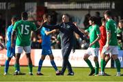 26 March 2023; Republic of Ireland manager Jim Crawford shakes hands with Sinclair Armstrong after the Under-21 international friendly match between Republic of Ireland and Iceland at Turner's Cross in Cork. Photo by Michael P Ryan/Sportsfile