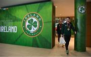 27 March 2023; Mikey Johnston of Republic of Ireland arrives before the UEFA EURO 2024 Championship Qualifier match between Republic of Ireland and France at Aviva Stadium in Dublin. Photo by Stephen McCarthy/Sportsfile