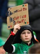 27 March 2023; A supporter holds up a sign for Kylian Mbappé of France before the UEFA EURO 2024 Championship Qualifier match between Republic of Ireland and France at Aviva Stadium in Dublin. Photo by Eóin Noonan/Sportsfile