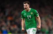 27 March 2023; Jayson Molumby of Republic of Ireland celebrates winning a free kick during the UEFA EURO 2024 Championship Qualifier match between Republic of Ireland and France at Aviva Stadium in Dublin. Photo by Seb Daly/Sportsfile