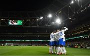 27 March 2023; France players celebrate their first goal, scored by Benjamin Pavard, during the UEFA EURO 2024 Championship Qualifier match between Republic of Ireland and France at Aviva Stadium in Dublin. Photo by Eóin Noonan/Sportsfile