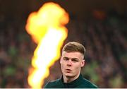 27 March 2023; Evan Ferguson of Republic of Ireland before the UEFA EURO 2024 Championship Qualifier match between Republic of Ireland and France at Aviva Stadium in Dublin. Photo by Stephen McCarthy/Sportsfile