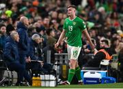 27 March 2023; Evan Ferguson of Republic of Ireland leaves the field after being substituted during the UEFA EURO 2024 Championship Qualifier match between Republic of Ireland and France at Aviva Stadium in Dublin. Photo by Stephen McCarthy/Sportsfile