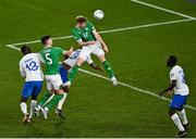 27 March 2023; Nathan Collins of Republic of Ireland has a late header on goal which was saved by France goalkeeper Mike Maignan in the closing moments of the UEFA EURO 2024 Championship Qualifier match between Republic of Ireland and France at Aviva Stadium in Dublin. Photo by Piaras Ó Mídheach/Sportsfile
