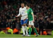 27 March 2023; Seamus Coleman of Republic of Ireland with Kylian Mbappé of France during the UEFA EURO 2024 Championship Qualifier match between Republic of Ireland and France at Aviva Stadium in Dublin. Photo by Michael P Ryan/Sportsfile