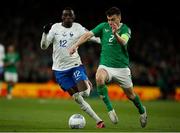27 March 2023; Seamus Coleman of Republic of Ireland in action against Randal Kolo Muani of France during the UEFA EURO 2024 Championship Qualifier match between Republic of Ireland and France at Aviva Stadium in Dublin. Photo by Michael P Ryan/Sportsfile