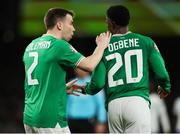 27 March 2023; Republic of Ireland players Seamus Coleman, left, and Chiedozie Ogbene during the UEFA EURO 2024 Championship Qualifier match between Republic of Ireland and France at Aviva Stadium in Dublin. Photo by Michael P Ryan/Sportsfile