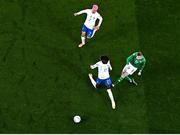 27 March 2023; James McClean of Republic of Ireland in action against Eduardo Camavinga of France during the UEFA EURO 2024 Championship Qualifier match between Republic of Ireland and France at Aviva Stadium in Dublin. Photo by Ramsey Cardy/Sportsfile
