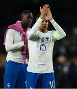 27 March 2023; Kylian Mbappé of France celebrates after his side's victory in the UEFA EURO 2024 Championship Qualifier match between Republic of Ireland and France at Aviva Stadium in Dublin. Photo by Michael P Ryan/Sportsfile